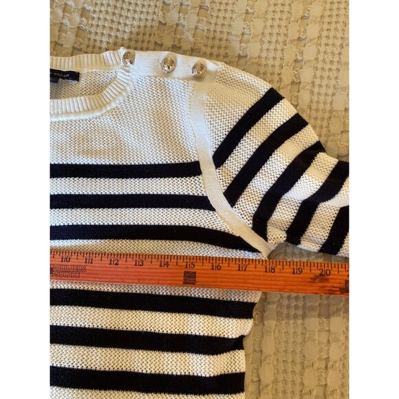 Tommy Hilfiger Sweater Size Medium Crewneck Black & White Striped Lightweight - Picture 9 of 10